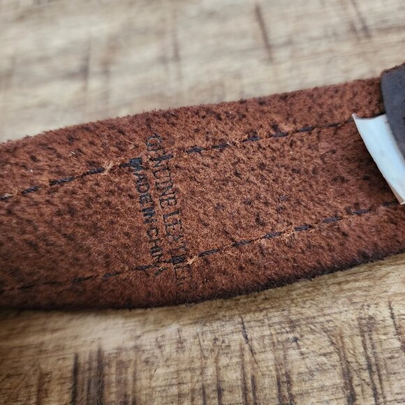 Vintage Abercrombie & Fitch Moose Brass Belt Buckle Brown Leather 34 - Picture 4 of 8